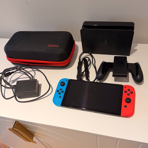 Nintendo Other - Nintendo Switch with Neon Blue and Neon Red Joy‑Cons TAKING OFFERS! :3